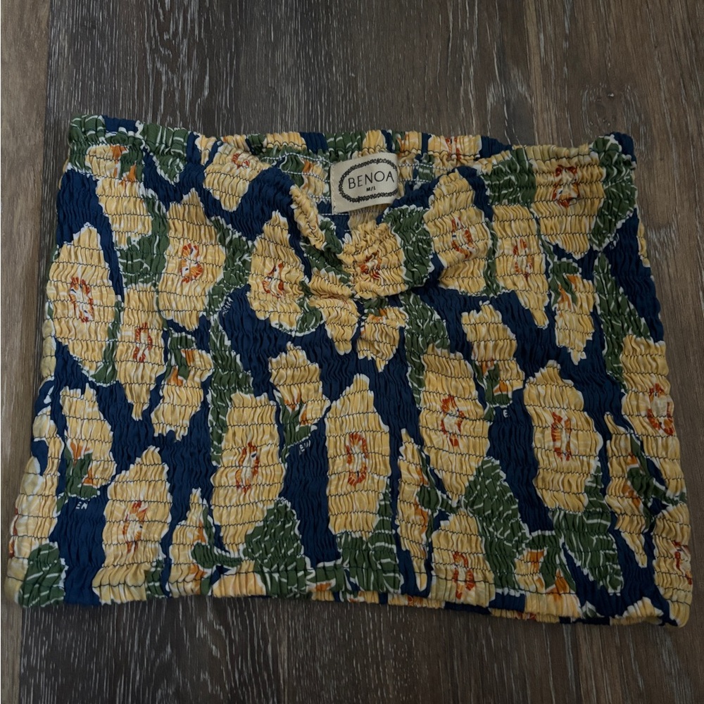 Benoa Floral Smocked Top - Blue and Yellow